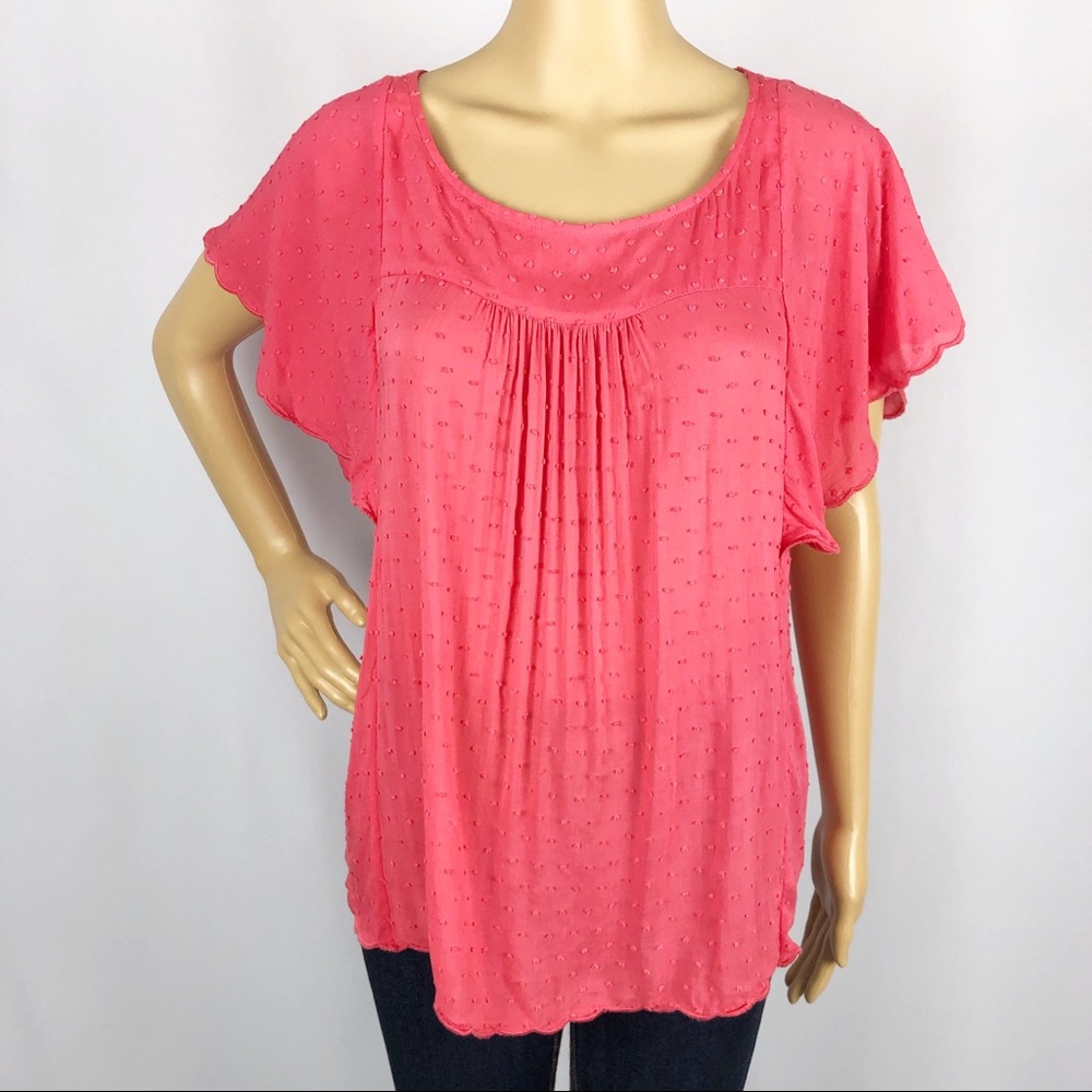 Maeve Coral Flutter Sleeve Dotted Top Size 2